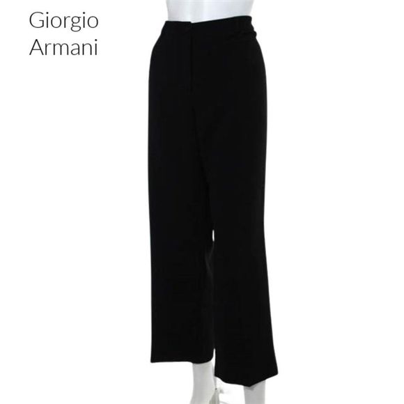 Giorgio Armani Pants - Giorgio Armani Black Stitch Trim Straight Leg Dress Pants